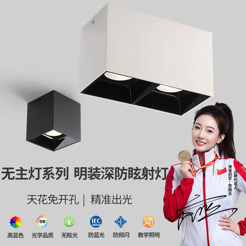 明装射灯双头led无主灯照明客厅灯卧室方形聚光防眩吸顶式斗胆灯