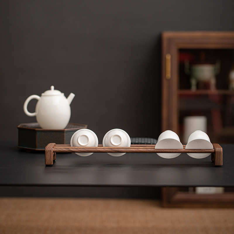 胡桃木茶杯架收纳架沥水置物架晾杯架实木杯托功夫茶具茶道配件