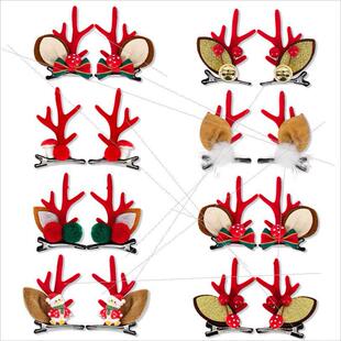Christmas hair accessories Red plush antler bell hair clip