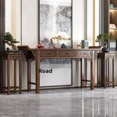 新中国风乡村桌案六件套实木八仙桌香案条桌翘头案乡村堂宅家具