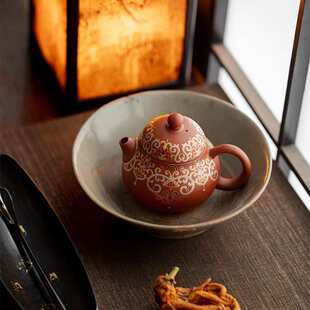 朱泥原矿紫砂文旦壶功夫茶具家用球孔过滤珐琅彩饰陶瓷茶壶