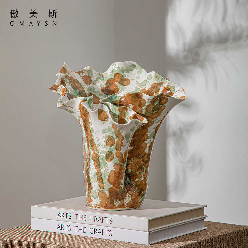 手工洞石陶瓷花瓶傲美斯Omaysn复古釉面花瓶工艺品客厅摆件,特色手工艺,其他特色工艺品,淘宝优惠券,粉丝福利购,淘宝优惠卷