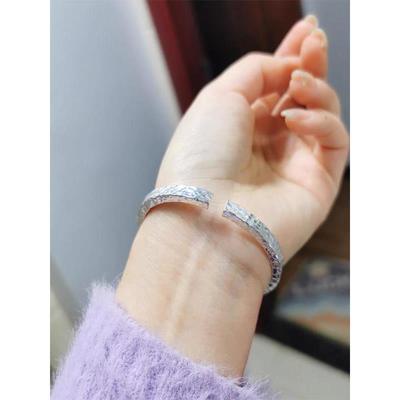 高档永记银纯铺999银创手镯男女情侣款足银原手工锤纹简实心银手
