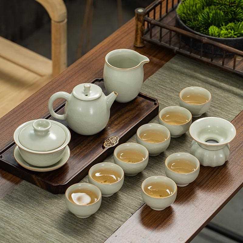 德化高档轻奢13头汝窑可开片陶瓷茶具套装家用懒人泡茶壶送礼套装