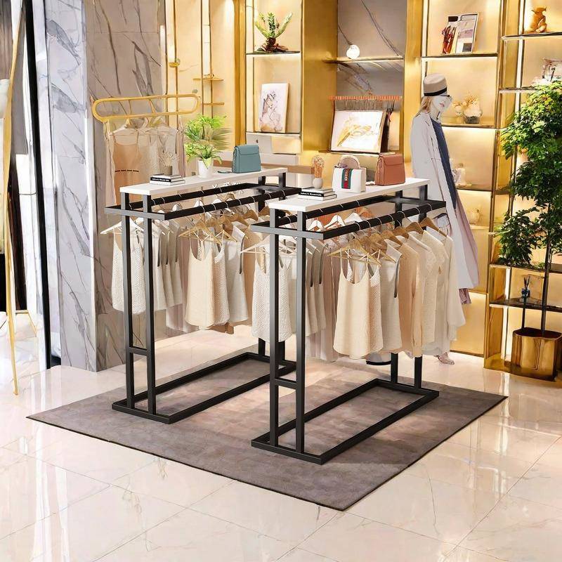 服装店中岛架落地双展示简约男女装童架装双排中间货架杠衣侧挂架