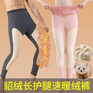 女秋冬驼绒棉裤 蚕丝发热护膝高腰打底裤 加厚 男加绒保暖裤 德绒秋裤