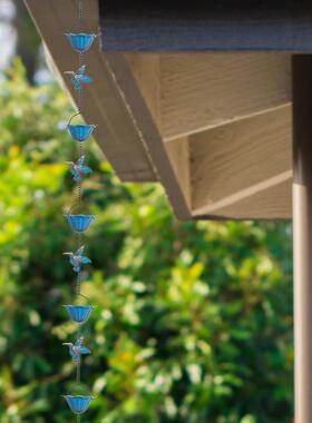 跨境亚马逊沃尔玛新品户外蜂鸟雨链带铃的雨链2.4米装饰性捕雨链