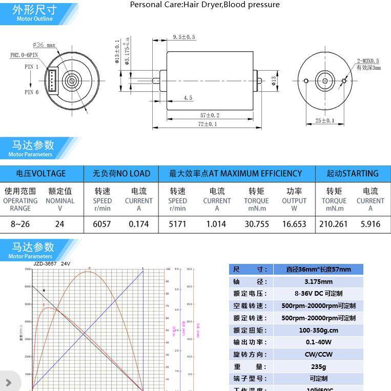 带霍尔无刷直流电机3657电动螺丝批按摩器扫地机高转速马达工厂