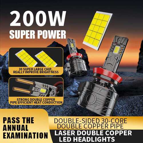 跨境新款200W大功率H7汽车led前大灯改装配件H4 H11 9005超亮聚光