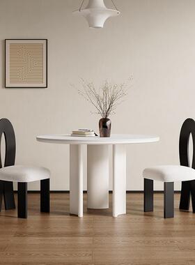 式意GY1081实木圆形餐桌轻奢现代简约小户古家用黑色复岩型板圆桌