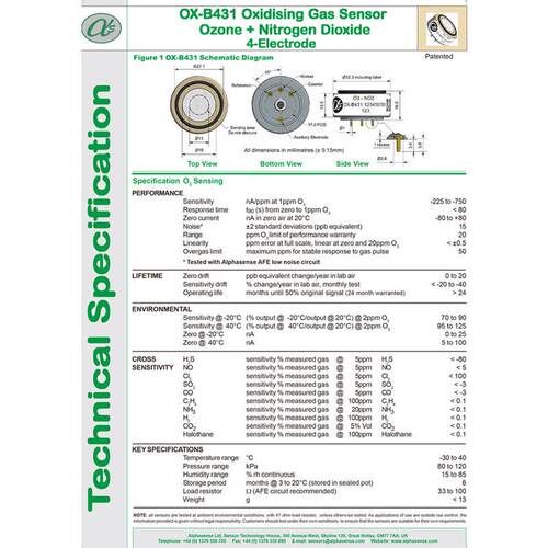 英国Alphasense臭氧O3传感器O3-B4大气环境污染监测OX-B431