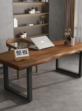 脑实木办公桌电家用台式长条书FLX房书桌简约写字桌工作台原木桌