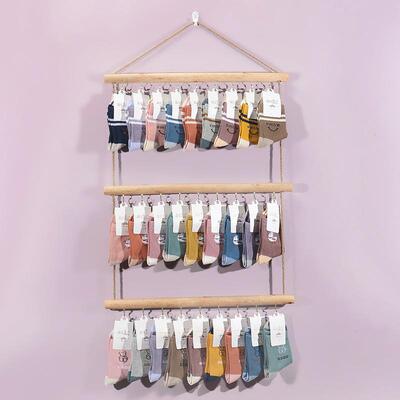 创意实木袜子架上墙免打孔壁挂式袜架原木棍服装店袜子铺展示架子