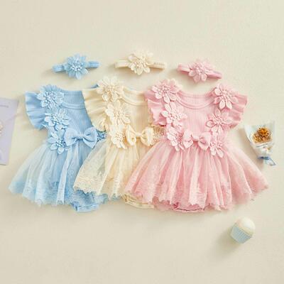Summer Baby Girl 2pcs Lace Rompers Outfits Mesh Lace Ruffle