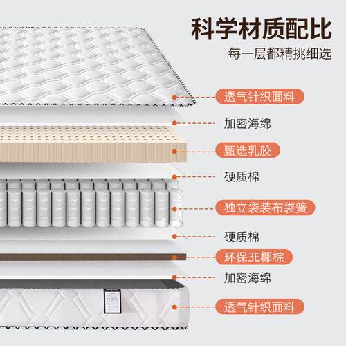 弹簧床垫家用2m494厚乳胶软.垫双人卧室18米1.c50m出租房椰棕硬垫
