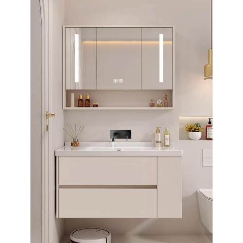 4洗I浴室柜无孔陶瓷一体盆入墙出水不带龙孔漱台排QWE洗手脸盆柜