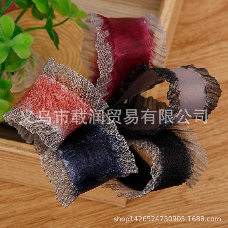 新款直销织带彩墨双裙边带手工发饰diy蝴蝶结材料服装辅料荷叶边