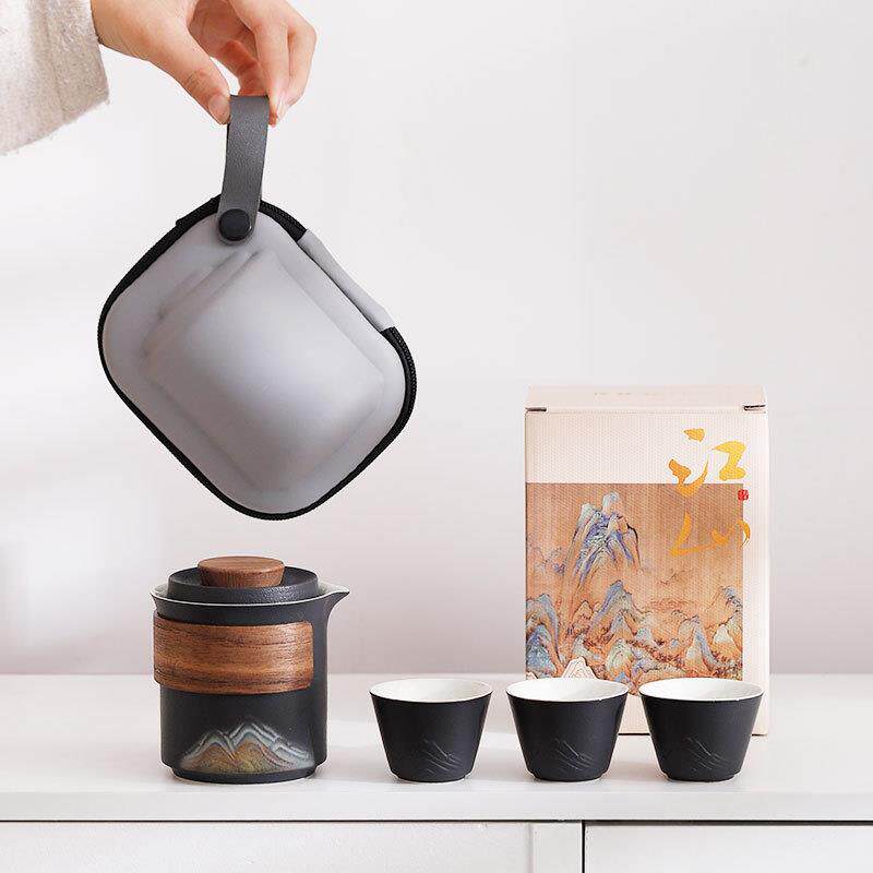 国潮创意便携式快客杯户外露营茶具泡茶壶茶杯旅行茶具小套装定制