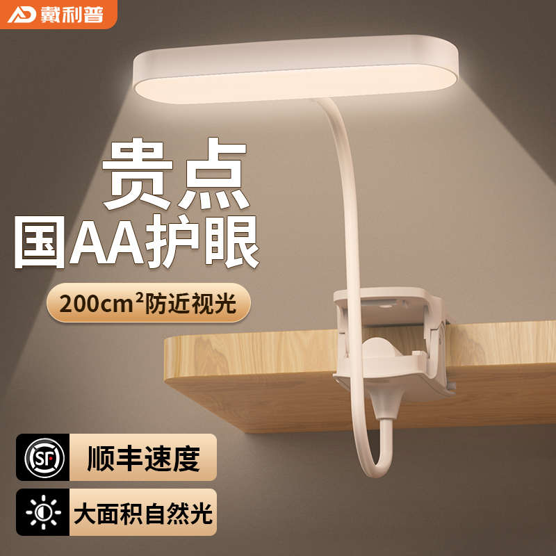 小台灯学习专用护眼宿舍大学生卧室床头阅读灯充电夹式长续航台风