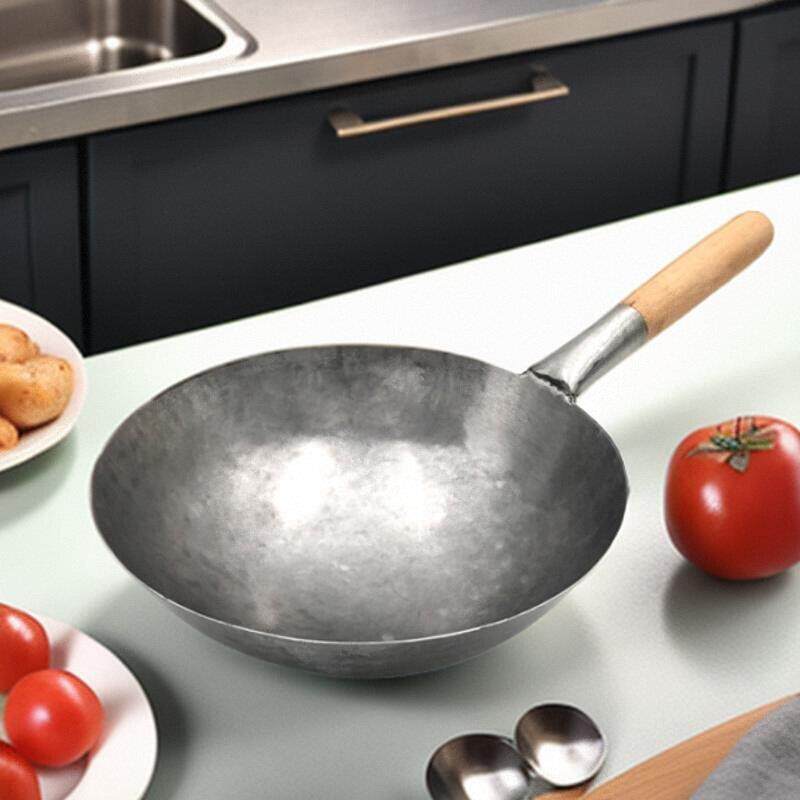 CCK/香港陈支记 木单柄圆底熟铁无涂层传统手工手打纯铁锅炒锅