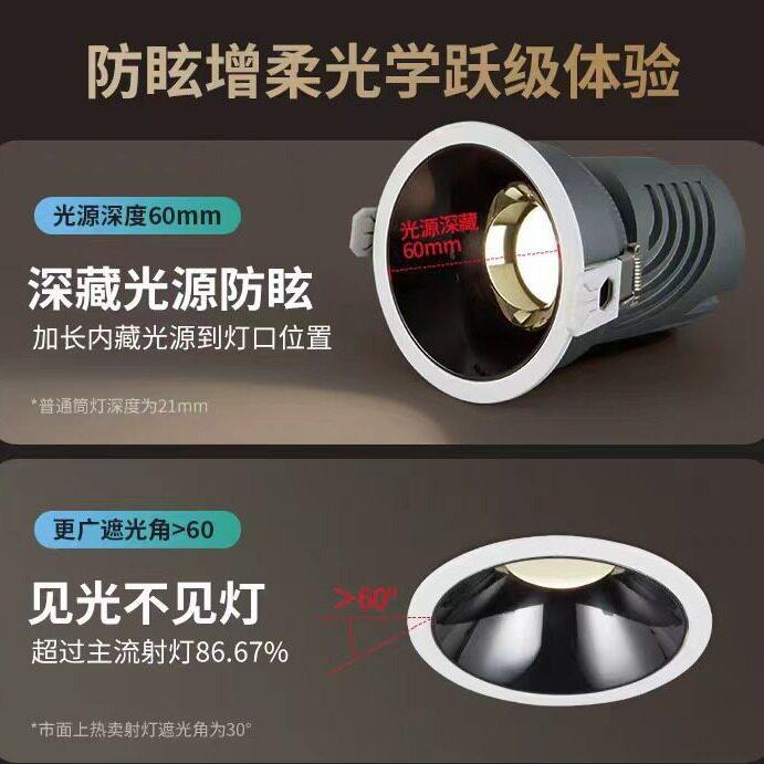 LED防眩射灯西铁城98显芯片+锐驱动窄边嵌入式小山丘防眩洗墙灯