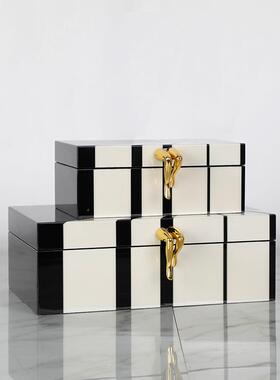别家居装厅饰盒纸巾收纳DX19006钢琴烤漆黑白方形木质设计客摆件