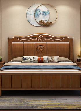 中式实木RTL床1.8米主卧室现代简1约大小户全型双人床.单5米实木