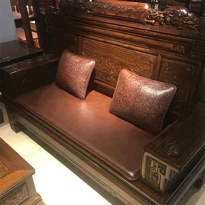 高档定制红沙发家椅子皮木革坐垫简客厅沙发组合中式坐垫具四季防