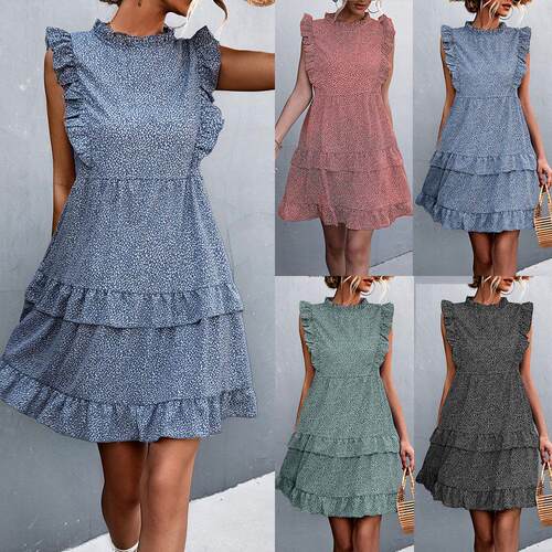 Sleeveless ruffled floral dress short skirt