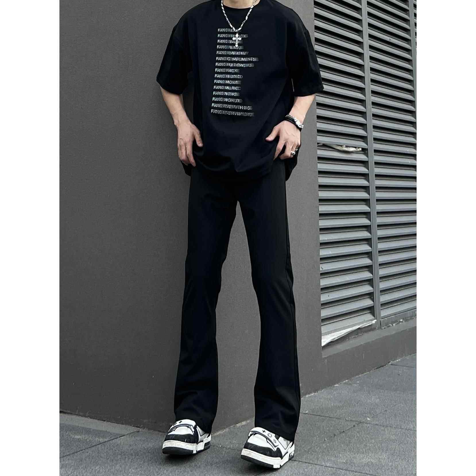 COCKTAIL黑色微喇裤西裤高街休闲长裤vibe裤子男潮