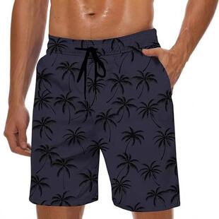 Men's drawstring beach sports shorts with coconut trees