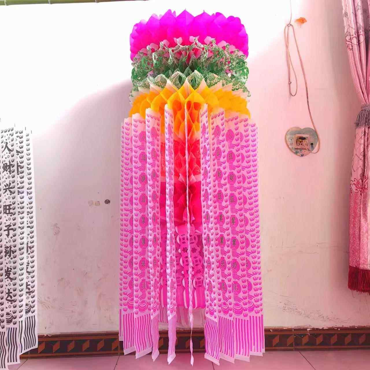1.35米清明节灯笼新款七彩拷贝纸彩色环保纸灯笼挂吊挂白挂件挂纸