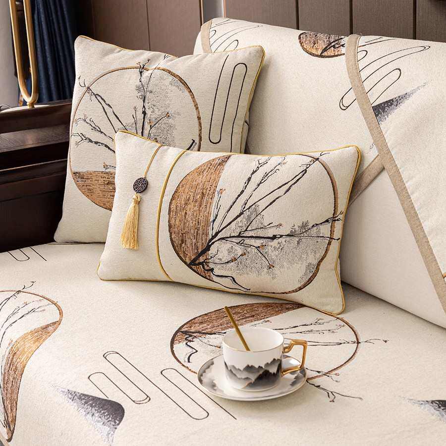 新中式沙发垫中国风高档防滑坐垫中式四季通用实木沙发套罩盖布巾