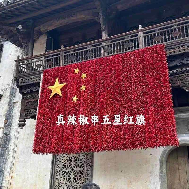农乐饭店国庆干辣椒红旗装饰品挂串假玉米花生洋葱大蒜蔬菜