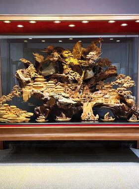 大型金丝楠木雕摆件客厅装饰八骏马崖柏山水花鸟动物根雕开业礼品