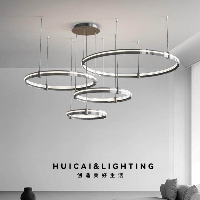 意式极简客厅主灯高端圆圈挑空客厅吊灯设计师款餐厅大厅客厅吊灯