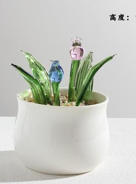 办公室创意琉璃盆栽桌面装饰摆件