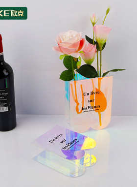 深圳欧克源头工厂定制新款亚克力炫彩花瓶 客厅办公炫彩插花瓶