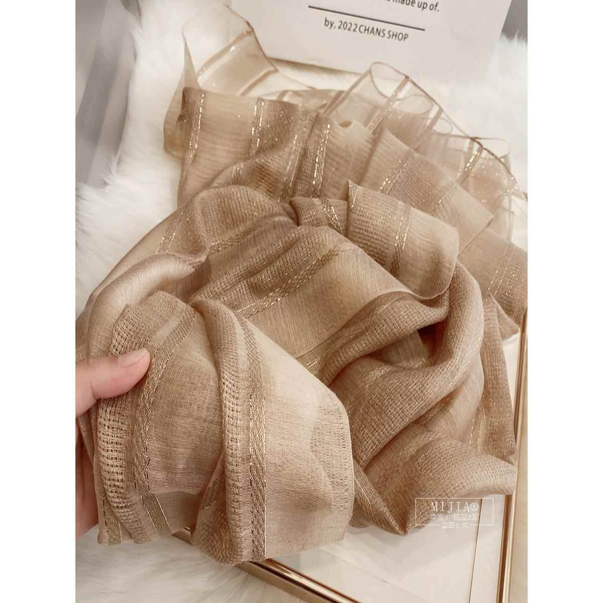 25新品 真丝桑蚕丝羊毛围巾薄款秋冬带金线条纹丝巾尺寸190*70CM