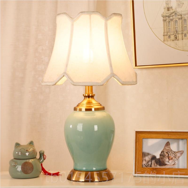 正品美式台灯卧室馨床头灯家用创意简约现代书瓷房厅温触客摸陶台