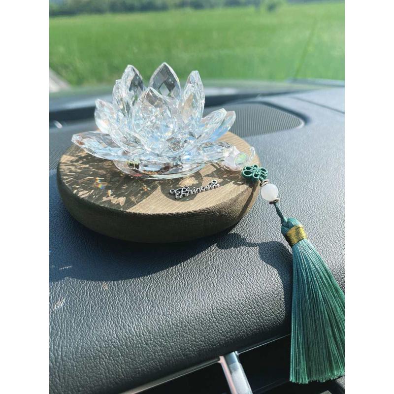 好运莲莲水晶荷花汽车摆件车内装饰品国风木质车载中控台男女车用