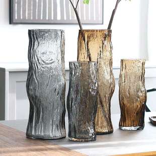 饰摆件 简约现代艺术异形树桩花瓶透明插花水养玻璃大花器客厅装