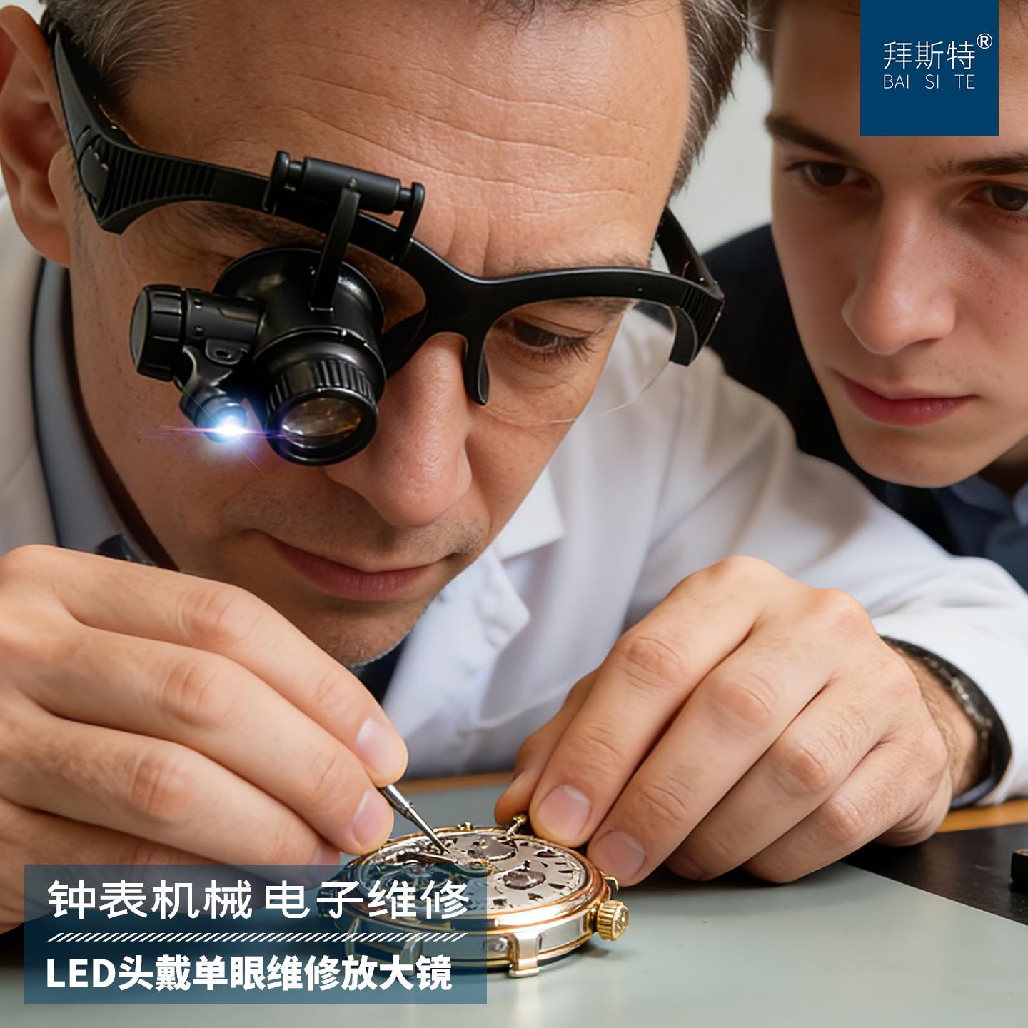 头戴修表电子维修放大镜高清带LED灯鸽子眼25倍专用单眼鉴定专用