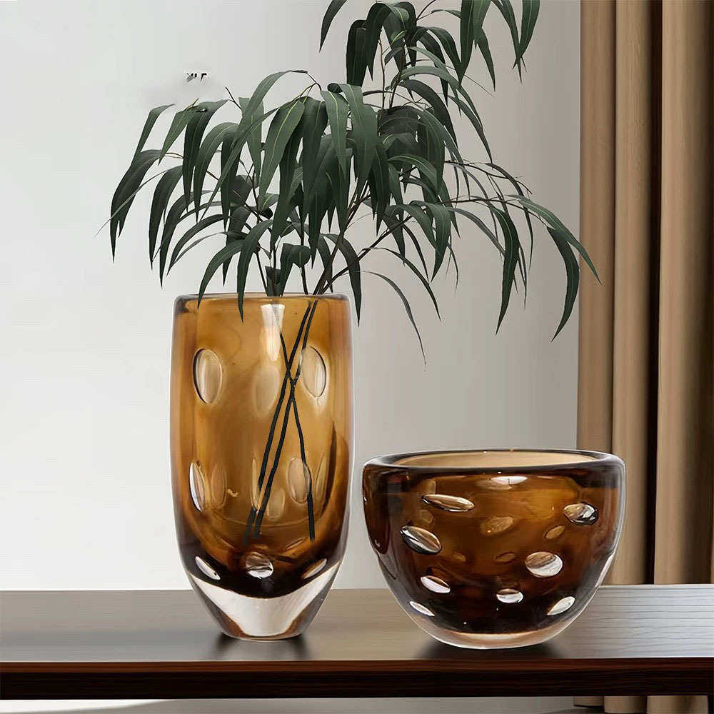 花茶几现代极客厅琉璃摆件插花餐厅裂纹售楼部器花瓶玄关白色简
