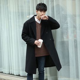 冬季韩版休闲毛呢大衣男中长款加厚青年双排扣羊绒风衣外套潮