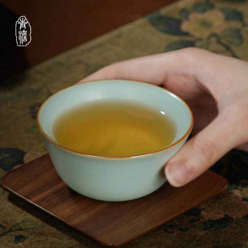 汝窑鸡缸杯主人杯单杯覆古景德镇功夫茶杯陶瓷汝瓷品茗杯茶盏青瓷