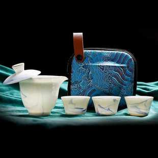 泡茶器户外露营快客杯 羊脂玉白瓷悬停旋转盖碗茶杯旅行茶具便捷式