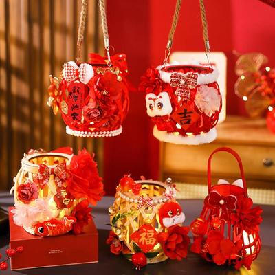 2025中秋节儿童手提发光灯笼藤编花灯制作手工diy材料包拍照道具