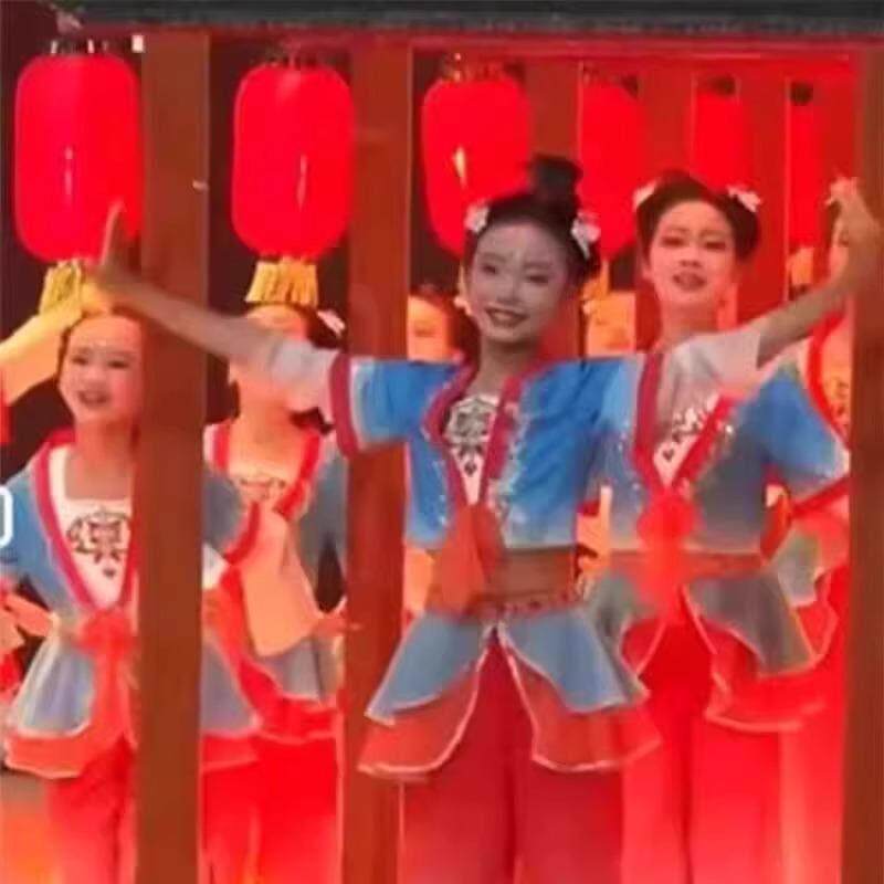 儿童开门红演出服春晚喜庆开场舞古典舞蹈合唱服汉唐舞鱼灯表演服