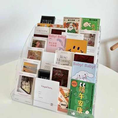 透明亚克力卡片收纳架明信片收纳鲜花储存盒名片美甲展示架阶梯式